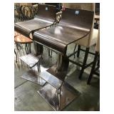 PAIR OF WOOD & CHROME ADJUSTABLE BAR STOOLS