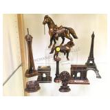 COLLECTION OF METAL HORSES, EIFFEL TOWER & MORE