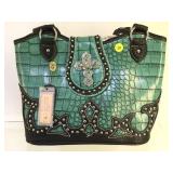 P & G TURQUOISE & BLACK SHOULDER BAG