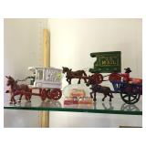 3 CAST IRON HORSE & BUGGIES, MAIL, MILK &COCA-COLA