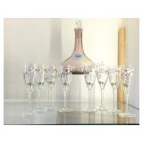 HAND-PAINTED STEMWARE & MATCHING DECANTER