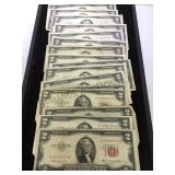 TRAY OF RED SEAL $2 NOTES, (16 TOTAL)