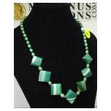 STERLING / GREEN PEARLS/ GEMSTONE NECKLACE