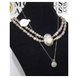 PAIR OF STERLNG PINK & GREEN GEMSTONE NECKLACES