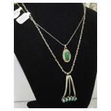 PAIR OF STERLING / TURQUOISE / MALACHITE NECKLACES