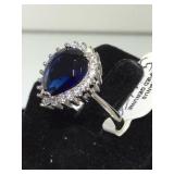 STERLING RING W/ DEEP BLUE GEMSTONE, SIZE 7.5
