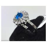 STERLING RING W / CLEAR & BLUUE GEMSTONES,
