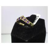 10K GOLD RING W / PURPLE GEMSTTONES, SIZE 7.5