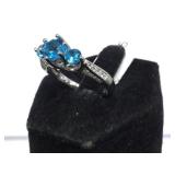 STERLING RING W/ BLUE GEMSTONES, SIZE 6.5