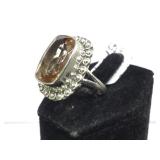 STERLING RING W / AMBER COLORED GEMSTONE