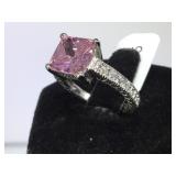STERLING RING W / PINK GEMSTTONE, SIZE 6