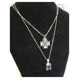 A PAIR OF STERLING NECKLACES W / PURPLE GEMSTONE