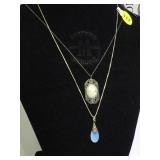 PAIR OF STERLING NECKLACES W/ MOONSTONE & CAMEO