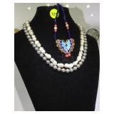 3 STRANDS OF PEARLS, 1-ENAMELED BUTTERFLY