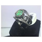 STERLING RING W/ 2 CT AFRICAN GREEN FIRE OPAL