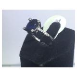 STERLING RING W / DARK BLUE GEMSTONE, SIZE 7