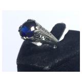 STERLING RING W / DARK BLUE GEMSTONE, SIZE 7