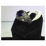 STERLING RING W / DARK BLUE GEMSTONE, SIZE 6