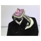STERLING RINGG W / PINK GEMSTONE, SIZE 9