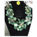 GREEN ENAMELED FLOWER NECKLACE