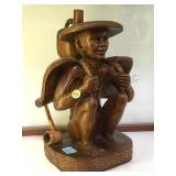 CARVED WOODEN ASAIN FIGURE SMOKING PIPE & TOBACCO