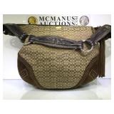 COACH MINI MONOGRAM SUEDE TRIM SHOULDER BAG