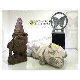 3 PIECE DOORSTOPS - ONE CONCRETE PIG AND 2 IRON