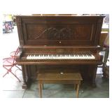 VINTAGE THOMSON & CO UPRIGHT GRAND PIANO W/ BENCH