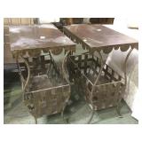 A PAIR OF METAL MAGAZINE RACK END TABLES