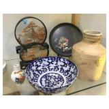 LOT INCL. ANTIQUE JUG, CORK ART, ASIAN BOWL & MORE