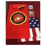 MARINE LOT - BLANKETS, FLAG AND GRADUATION BOOKS