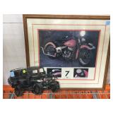 LASER CUT STEEL JEEP AND FRAMED HARLEY POSTER
