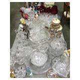 TABLE TOP GLASSWARE, FIGURINES, CANDLE HOLDERS