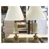 PAIR OF GOLD-GILT BRASS BASED TABLE LAMPS WITH