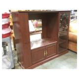 WOODEN STAND WITH SHELVES AND LOWER STORAGE