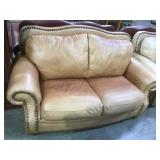 LEATHER HOBNAIL ACCENTED 2 SEAT SOFA