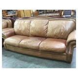 LEATHER HOBNAIL ACCENTED 3 SEAT SOFA