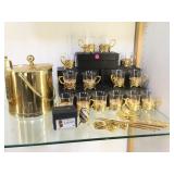 NEIMAN MARCUS GLASSES W/ BRASS HOLDERS, WINE BUCKE