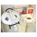 CHRISTMAS TREE SPODE DIVIDED DISH, BUTTER DISH