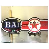 2 LED LIGHT UP TEXACO & BAR SIGNS
