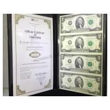 2009 UNCUT SHEET OF $2 BILLS W / COA