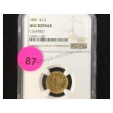 1889 $2.5 GOLD  UNC DETAILS NGC  (CLEANED) COIN