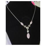 STERLING NECKLACE W / PINK & CLEAR GEMSTONES