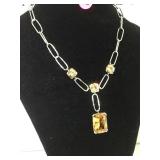 HEAVY STERLING NECKLACE W / ORANGE GEMSTONES