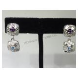 STERLING EARRINGS W / PURPLE & BLUE GEMSTONES