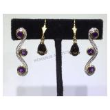 2 PAIRS OF STERLING EARRINGS W / PURPLE GEMSTONES