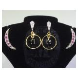 2 PAIRS OF STERLING EARRINGS W/ RED/BLACK GEMS