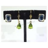 2 PAIRS OF STERLING EARRINGS W/ BLUE / GREEN GEMS