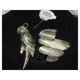 2 HEAVY STERLING BROOCHES, BIRD & GEO-METRIC