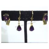 2 PAIRS OF STERLING EARRINGS W / PURPLE  GEMSTONES